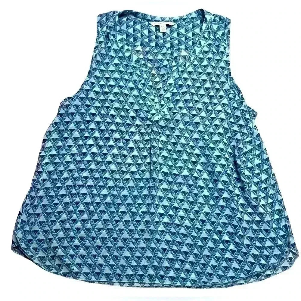 American Eagle Outfitters Multi Blue Blouse Sheer Sleeveless Size M Casual